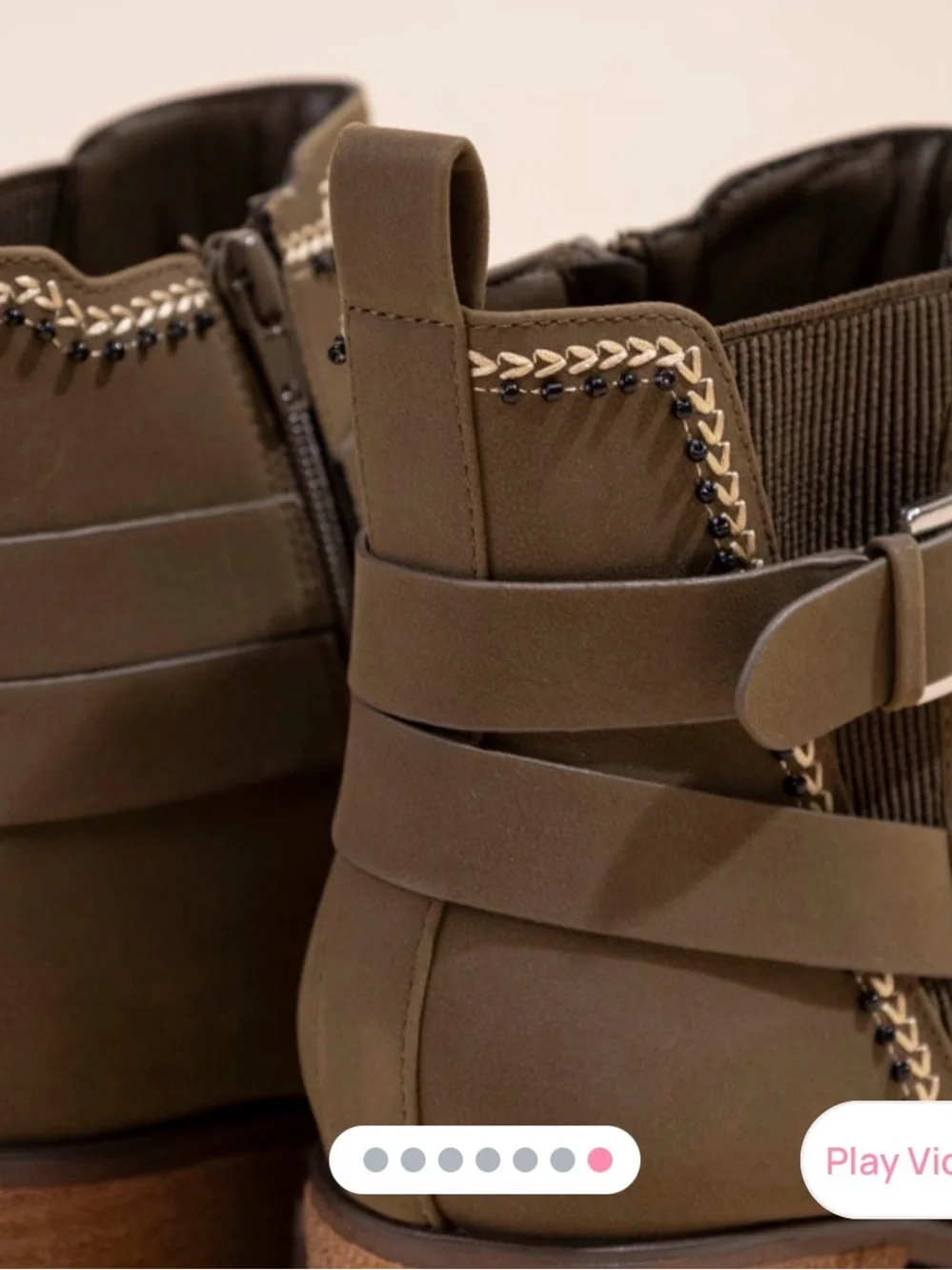 Women's Olive Chunky Ankle Heel Boots  with Decorative Trim. Size 9.